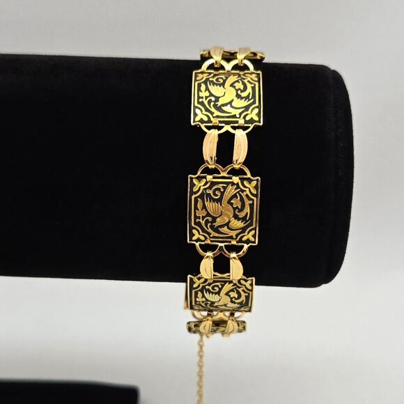 Damascene Spain Square Black Bird Link Bracelet #818 - Picture 1 of 16